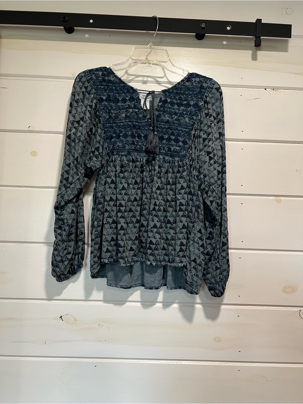 Women's Blue Patterned Peasant Top